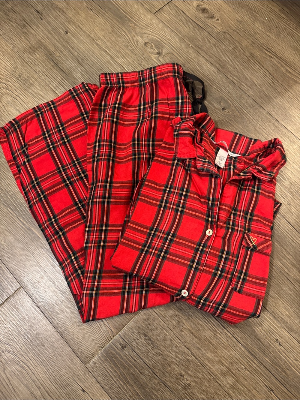 Victoria's Secret Red and Black Plaid Pajama Set. M.